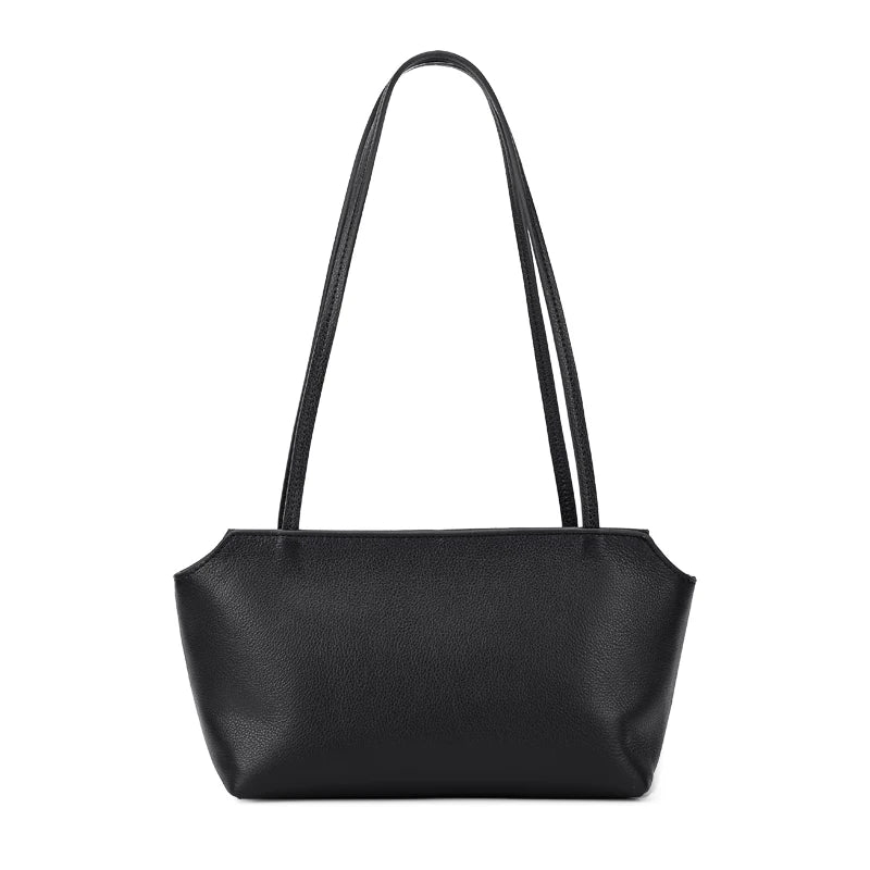 Black genuine leather mini shoulder bag with adjustable straps
