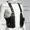 A black leather crossbody bag is displayed on a mannequin, showing details like line reinforcement and an adjustable buckle.