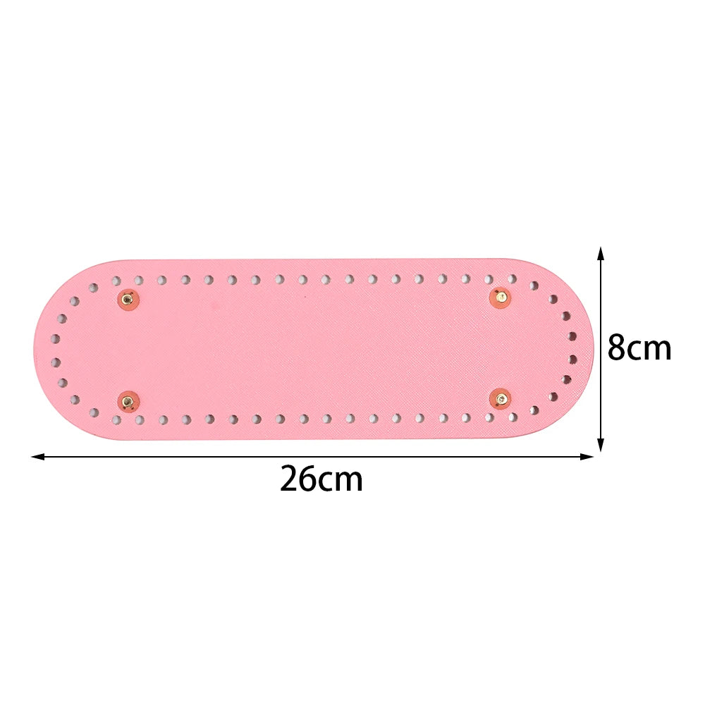 Pink oval PU leather bag base with pre-punched holes for crochet and knitting