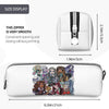 White elegant leather pencil case featuring a colorful illustration of various female characters
