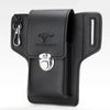 Black vintage leather waist bag with a belt clip for holding a phone and essentials.