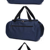 Navy waterproof sports duffel bag with black handles shown from the front.