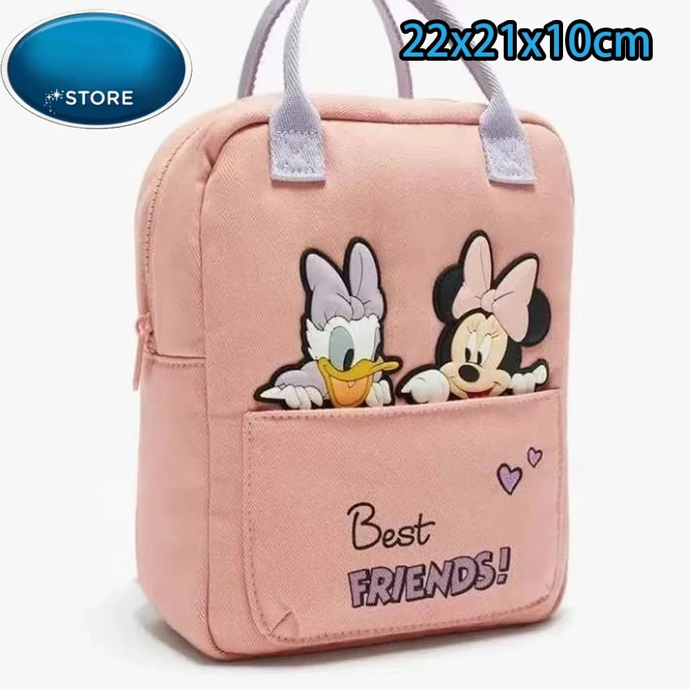 Mochila de peluche rosa con ratón y pato de dibujos animados, personajes de Mickey y Bugs Bunny