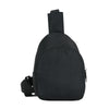 Black nylon crossbody bag for kids with a strap and zipper.