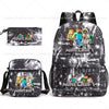 A black Minecraft themed backpack featuring pixel art characters and a matching pouch.