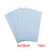 A stack of ten light blue polishing cloths, measuring 6x10cm each.