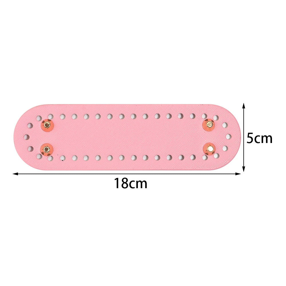 Pink oval PU leather bag base with pre-punched holes for crochet and knitting projects
