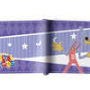 Lila und weißes PU-Leder-Klappwallet mit digitalem Zirkus-Design und Cartoon-Figur.