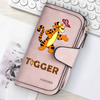 A pink women's long zipper handbag coin purse featuring an orange and black tiger illustration and the word forever.