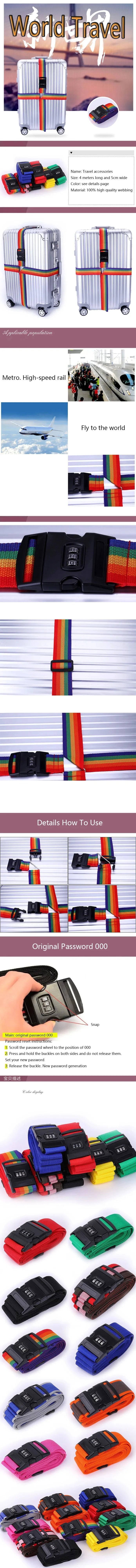 A collection of colorful, adjustable luggage cross straps and combination locks.