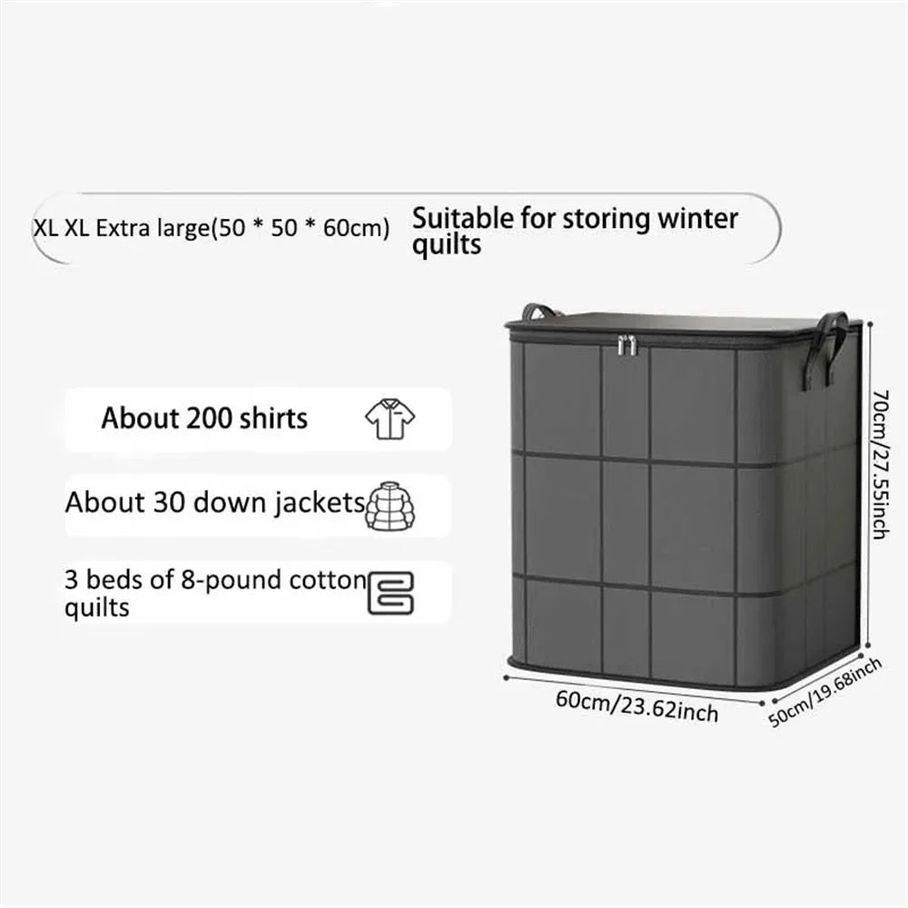 A dark gray foldable non-woven storage bag suitable for storing winter quilts, shirts, and down jackets.