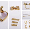 A collection of 18K gold plated jewelry chains and heart-shaped pendants for DIY crafting.