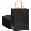 A stack of black reusable kraft paper gift bags with natural twine handles.