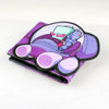 Cartera con soporte de tarjetas de impresión de cartón morado con un personaje de pelo verde y armadura azul.