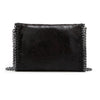 Black vintage flap crossbody bag with a silver chain strap.