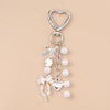 Silver pearl bow heart keychain for bags and keys
