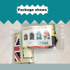 A clear plastic package containing a thick elastic protective cover for luggage, featuring various colorful suitcase designs.