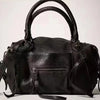 Black retro motorcycle PU leather crossbody shoulder bag with a top handle