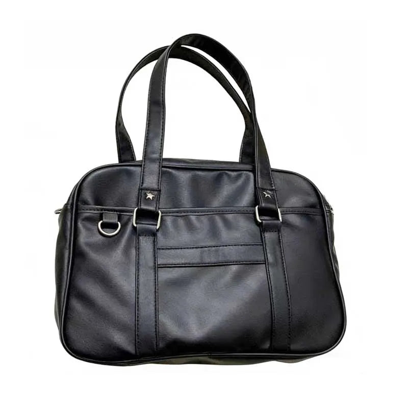 Black women's Japanese style PU shoulder bag with large capacity
