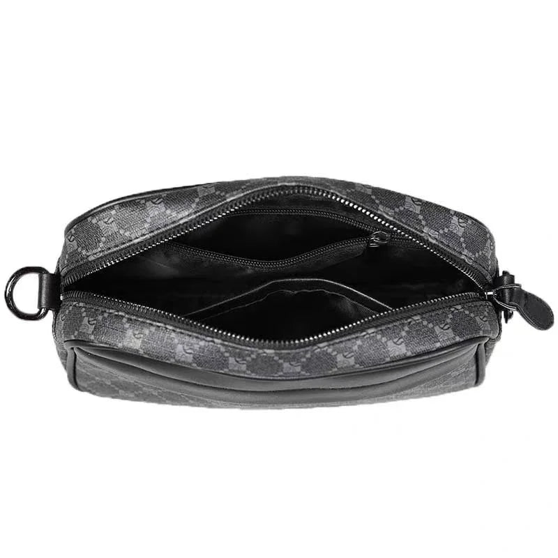 A black men's PU leather shoulder clutch bag with a subtle gray patterned texture.