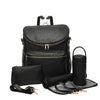 Black large capacity diaper bag backpack with multiple storage compartments and accessories