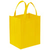 A bright yellow reusable eco-friendly tote bag with handles.