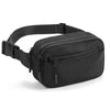 Black multi-functional crossbody storage bag with zippered pockets and a strap.