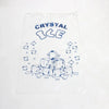 A white plastic bag filled with ice cubes, drawn with blue lines and the text CRYSTAL ICE.