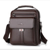 A dark brown vintage PU leather crossbody messenger bag with a flap and leather strap.