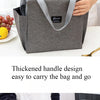 A gray insulated canvas tote bag with a thickened handle design is shown on a white surface.