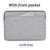 A grey laptop sleeve with a front pocket shown flat, labeled L2-05 Grey.