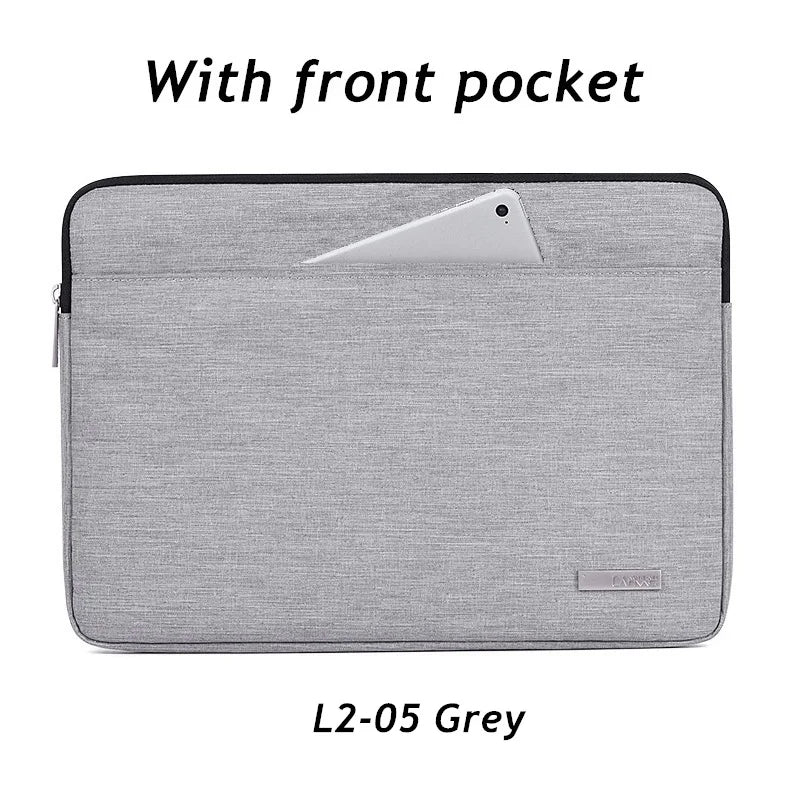 A grey laptop sleeve with a front pocket shown flat, labeled L2-05 Grey.