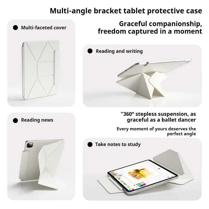 Tablet-Schutzhülle in verschiedenen Anwendungen: Lesen, Schreiben und Notizen machen.