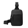Black Oxford chest bag for men with a strap and pocket.