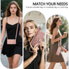 A woman models a pink zippered leather crossbody phone wallet case for iPhone.