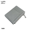 A gray genuine leather zipper card holder with a textured surface and a silver zipper pull.