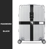Silver adjustable luggage with a black cross strap and bundling belt.