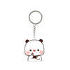 A white cartoon panda charm keychain with a pink nose and smiling expression.