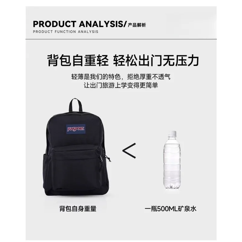 Sac à dos en nylon noir durable à côté d'une bouteille d'eau de 500 ml