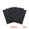 A stack of ten black polishing cloths, measuring 6x8cm each.