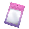 A clear purple resealable gradient storage bag with a hole for sealing.