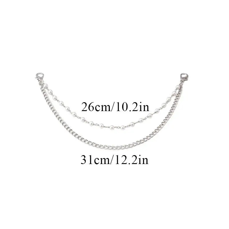 Silver bohemian layered chain featuring 26cm and 31cm lengths for handbags