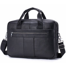 Mallette ou sac de travail en cuir noir véritable avec bretelles rembourrées et une fermeture éclair.