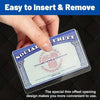 A hand inserts a clear PVC card into an ID security sleeve for easy insertion and removal.