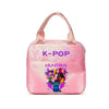 Pink insulated backpack featuring a K-Pop design and a Huntrix graphic.