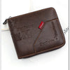 A dark brown MenBense vintage PU leather wallet with a coin pocket and card holder.