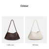 Handwoven PU shoulder bag in coffee color and off-white colors.