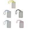 A set of card holders featuring a rectangular card slot and various decorative finishes like plain, polka dot, and pink patte