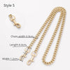 A gold chain bag strap with a lobster clasp and a length of 4.4 cm and width of 1.2 cm.