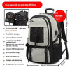 Gray upgrade version plus 80 liters backpack shown with features like a front pocket and USB charging port